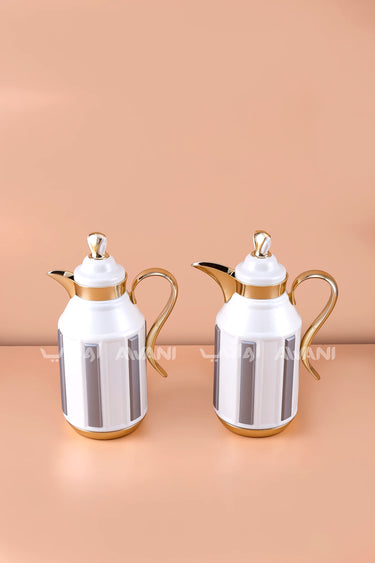 Flask Set (1L + 1L) – Elegant White & Slate Grey Design with Polished Handle Gold Accents