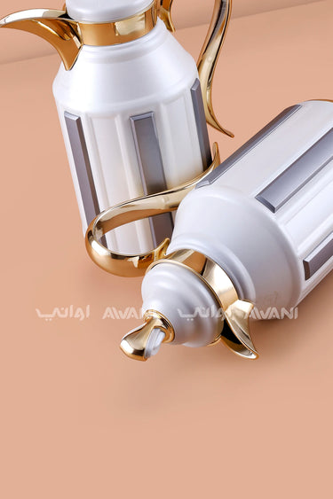 Flask Set (1L + 1L) – Elegant White & Slate Grey Design with Polished Handle Gold Accents