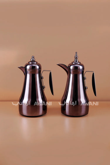 Dark Brown Arabic Coffee & Tea Dallah Set with Black Handles – 1L + 1L