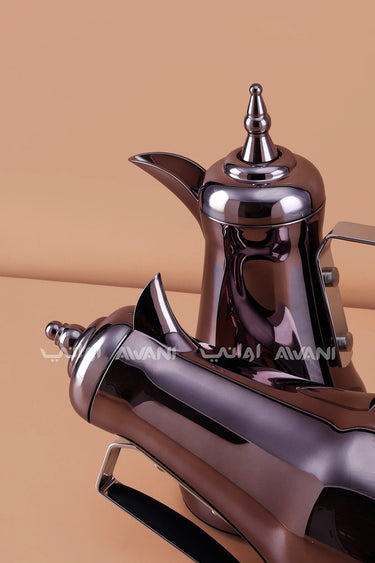 Dark Brown Arabic Coffee & Tea Dallah Set with Black Handles – 1L + 1L