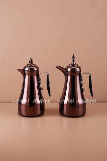 Dark Bronze Arabic Coffee & Tea Dallah Set with Black Handles – 1L + 1L