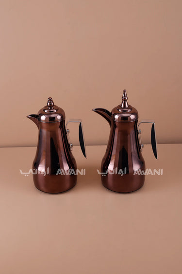 Dark Bronze Arabic Coffee & Tea Dallah Set with Black Handles – 1L + 1L