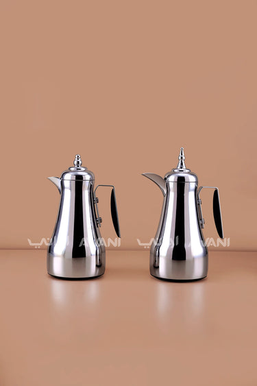 Silver Arabic Coffee & Tea Dallah Set with Black Handles – 1L + 1L