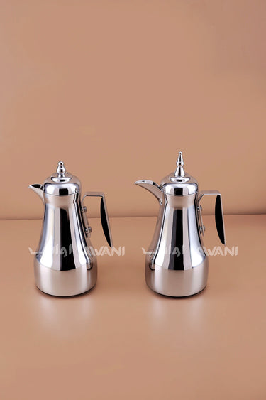 Silver Arabic Coffee & Tea Dallah Set with Black Handles – 1L + 1L