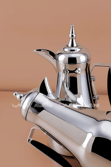Yellow Nickel & Black Arabic Coffee & Tea Dallah Set – 1L + 1L