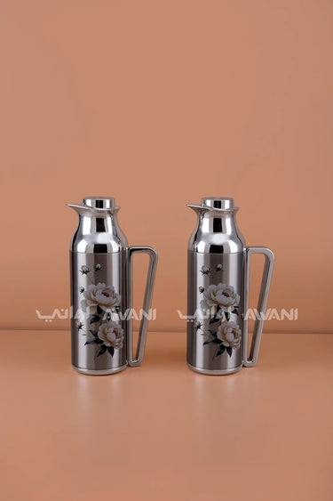 FLORAL DALLAH/FLASK SET FOR TEA & COFFEE 01 - SILVER