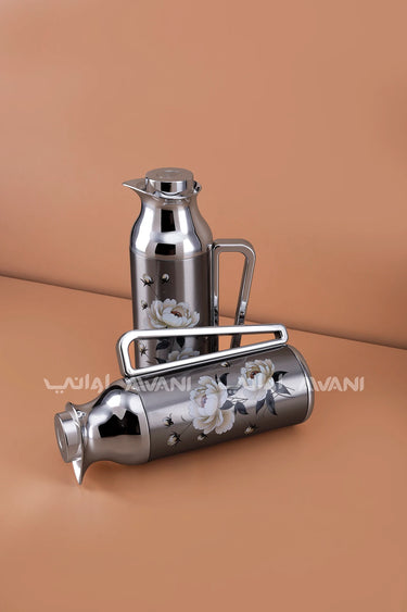 FLORAL DALLAH/FLASK SET FOR TEA & COFFEE 01 - SILVER