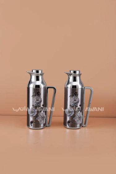 FLORAL DALLAH/FLASK SET FOR TEA & COFFEE 03 - SILVER