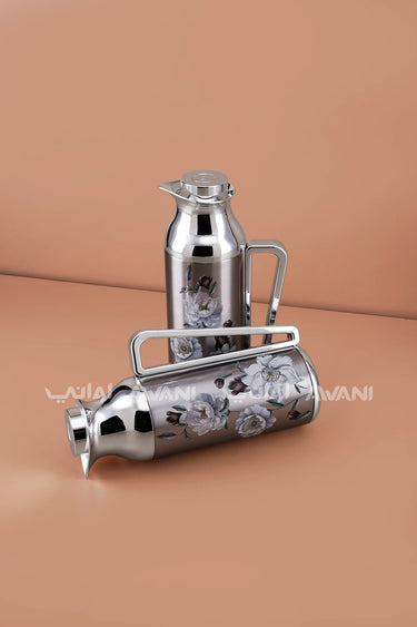FLORAL DALLAH/FLASK SET FOR TEA & COFFEE 03 - SILVER