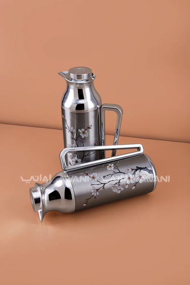 FLORAL DALLAH/FLASK SET FOR TEA & COFFEE 05 - SILVER