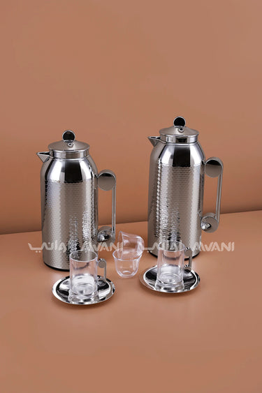MAHRA 21 PCS FLASK SET SERVER WITH TRAY ISTIKAN CAWA SILVER COLOR