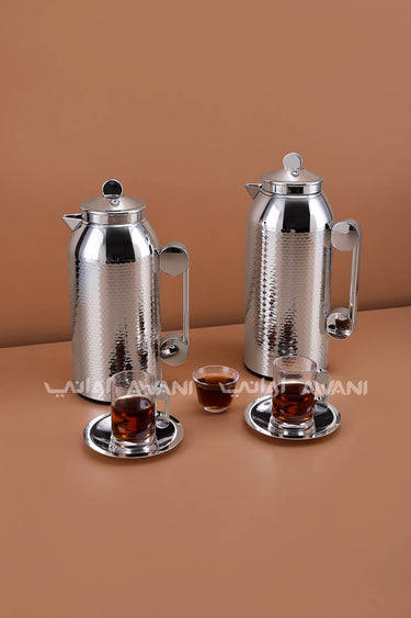 MAHRA 21 PCS FLASK SET SERVER WITH TRAY ISTIKAN CAWA SILVER COLOR