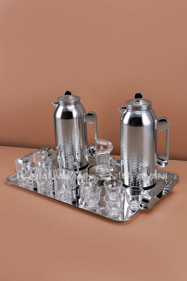 MAHRA 21 PCS FLASK SET SERVER WITH TRAY ISTIKAN CAWA SILVER COLOR
