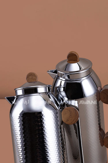 MAHRA 2 PCS FLASK SET CHROME SILVER WITH WOOD