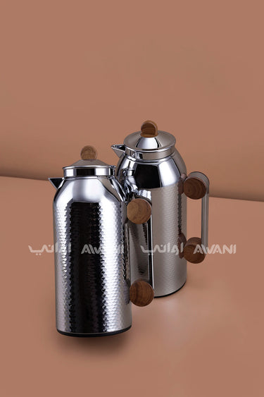 MAHRA 2 PCS FLASK SET CHROME SILVER WITH WOOD