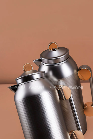 MAHRA 2 PCS FLASK SET NICKEL SILVER WITH GOLD