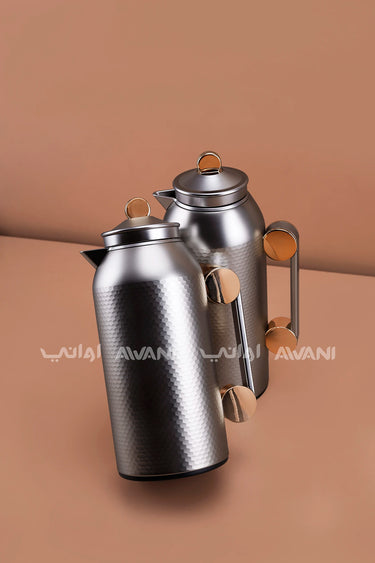 MAHRA 2 PCS FLASK SET NICKEL SILVER WITH GOLD