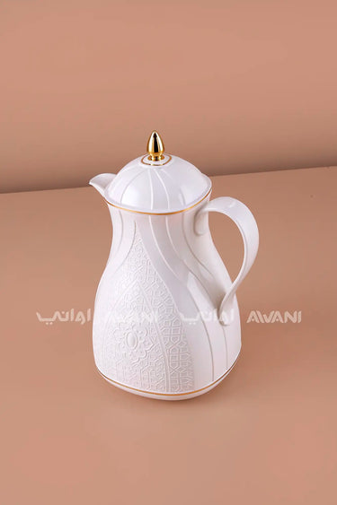 Rose & White Thermal Flask Set (0.6L) – Insulated Coffee & Tea Dallah with Gold Accents