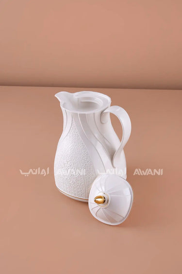 Rose & White Thermal Flask Set (0.6L) – Insulated Coffee & Tea Dallah with Gold Accents