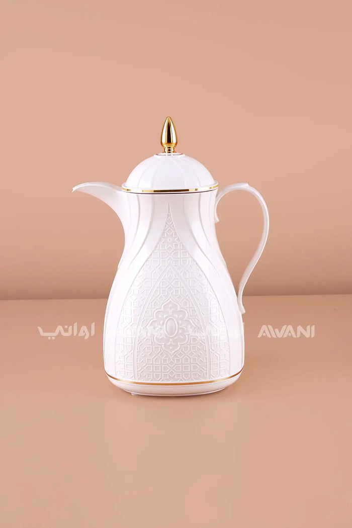 Rose & White Thermal Flask Set (0.6L) – Insulated Coffee & Tea Dallah with Gold Accents