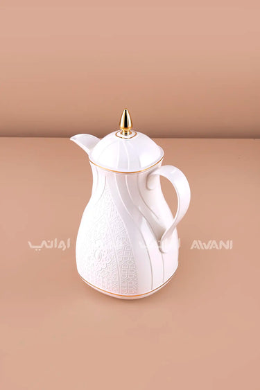 Rose & White Thermal Flask Set (0.6L) – Insulated Coffee & Tea Dallah with Gold Accents