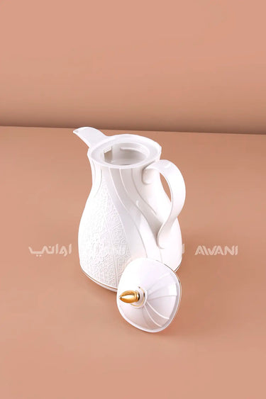 Rose & White Thermal Flask Set (0.6L) – Insulated Coffee & Tea Dallah with Gold Accents