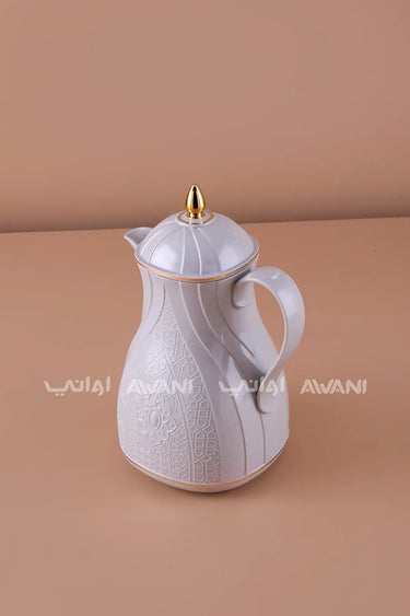 Rose Thermal Flask Set (0.6L) – Insulated Tea Dallah  Gray with Gold Accents