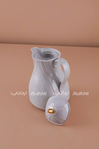 Rose Thermal Flask Set (0.6L) – Insulated Tea Dallah  Gray with Gold Accents