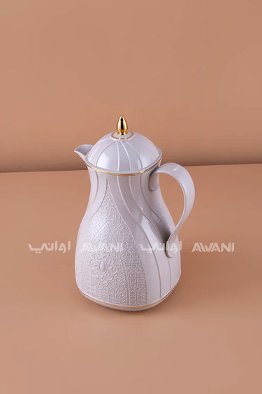 Rose Thermal Flask Set (1 L) – Insulated Tea Dallah  Gray with Gold Accents