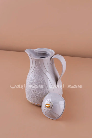 Rose Thermal Flask Set (1 L) – Insulated Tea Dallah  Gray with Gold Accents