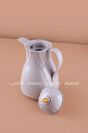 Rose Thermal Flask Set (1 L) – Insulated Coffee Dallah  Gray with Gold Accents