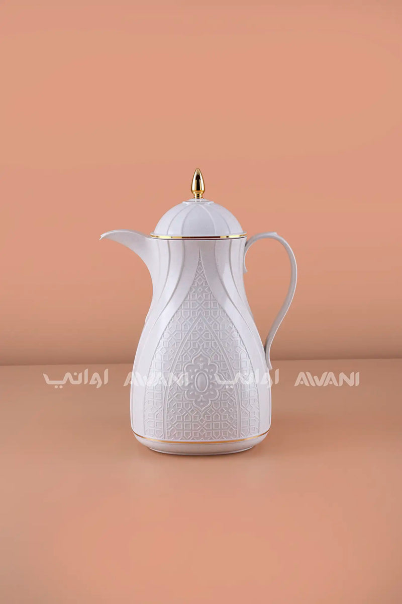 Rose Thermal Flask Set (1.3 L) – Insulated Coffee  Dallah Light Gray with Gold Accents