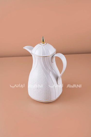 Rose Thermal Flask Set (1.3 L) – Insulated Coffee  Dallah Light Gray with Gold Accents