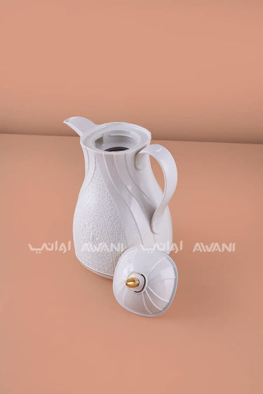 Rose Thermal Flask Set (1.3 L) – Insulated Coffee  Dallah Light Gray with Gold Accents
