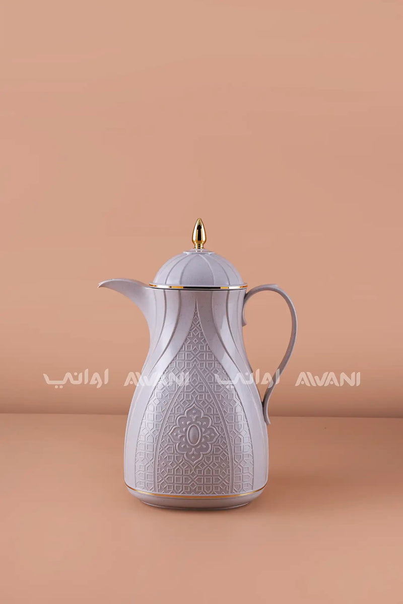 Rose Thermal Flask Set (1.3 L) – Insulated Coffee  Dallah Gray with Gold Accents