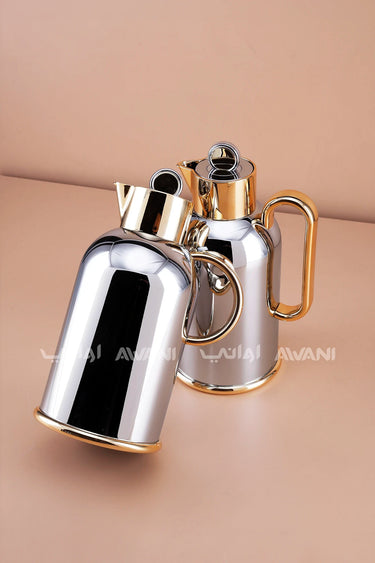 Vacuum Flask – Set of 2 (Coffee & Tea ) - 1 L -Silver/Gold