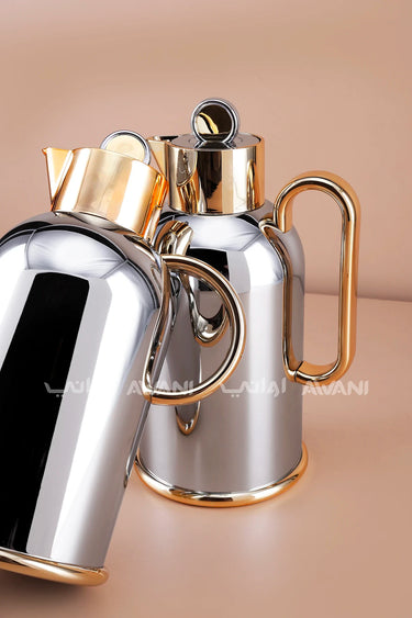 Vacuum Flask – Set of 2 (Coffee & Tea ) - 1 L -Silver/Gold