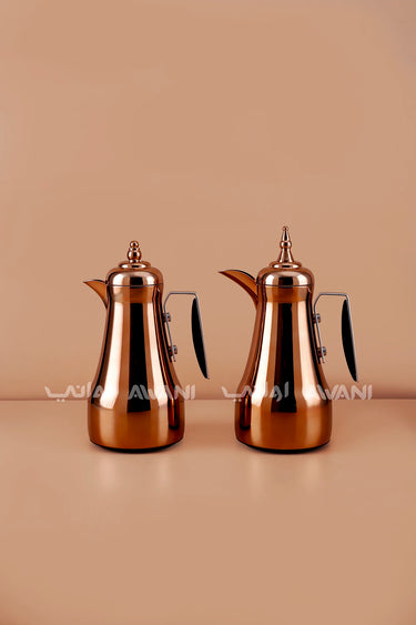 Copper Arabic Coffee & Tea Dallah Set with Black Handles – 1L + 1L