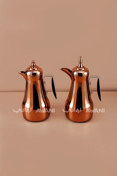 Copper Arabic Coffee & Tea Dallah Set with Black Handles – 1L + 1L