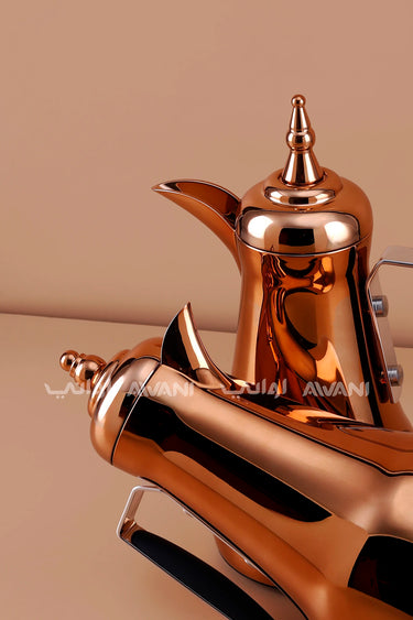 Copper Arabic Coffee & Tea Dallah Set with Black Handles – 1L + 1L