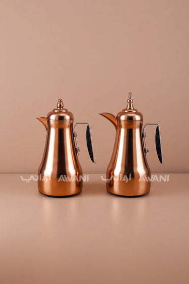 Matte Copper Arabic Coffee & Tea Dallah Set with Black Handles – 1L + 1L