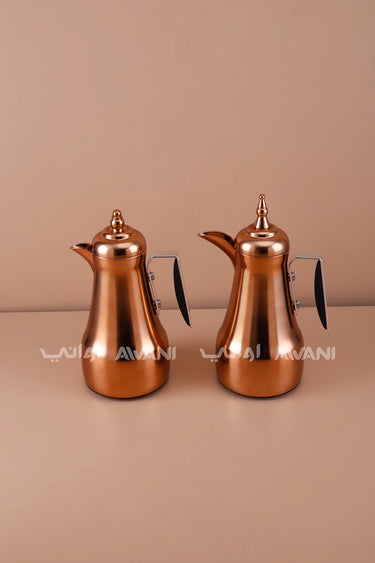 Matte Copper Arabic Coffee & Tea Dallah Set with Black Handles – 1L + 1L