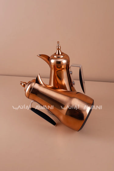 Matte Copper Arabic Coffee & Tea Dallah Set with Black Handles – 1L + 1L