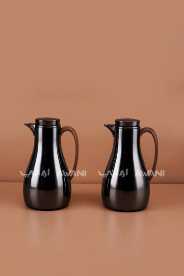 Thermal Vacuum Flask Set - 1.0L / 1.0L (metal / Dark Chrome & Wooden Handle)