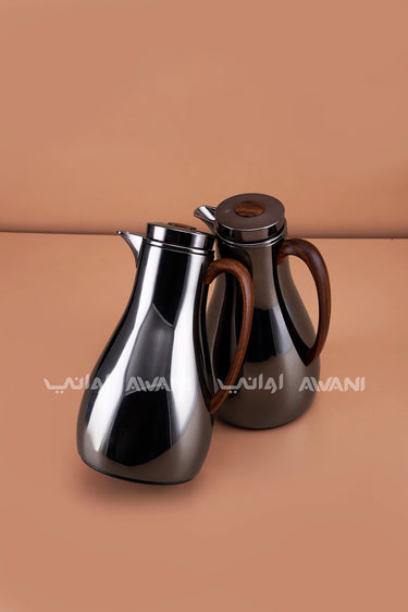 Thermal Vacuum Flask Set - 1.0L / 1.0L (metal / Dark Chrome & Wooden Handle)