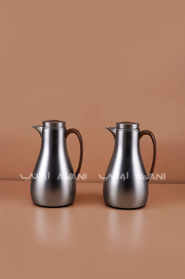 Thermal Vacuum Flask Set - 1.0L / 1.0L (Matte Silver & Wooden Handle)