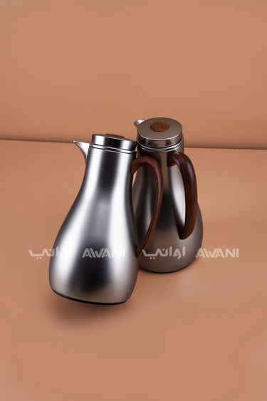 Thermal Vacuum Flask Set - 1.0L / 1.0L (Matte Silver & Wooden Handle)