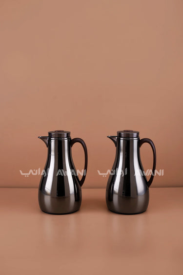 Thermal Vacuum Flask Set - 1.0L / 1.0L (Shiny metal / Dark Metallic Chrome & Wooden Handle)