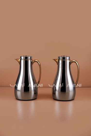 Thermal Vacuum Flask Set - 1.0L / 1.0L (Shiny Silver & Gold Handle)