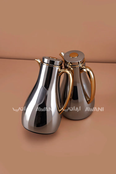 Thermal Vacuum Flask Set - 1.0L / 1.0L (Shiny Silver & Gold Handle)
